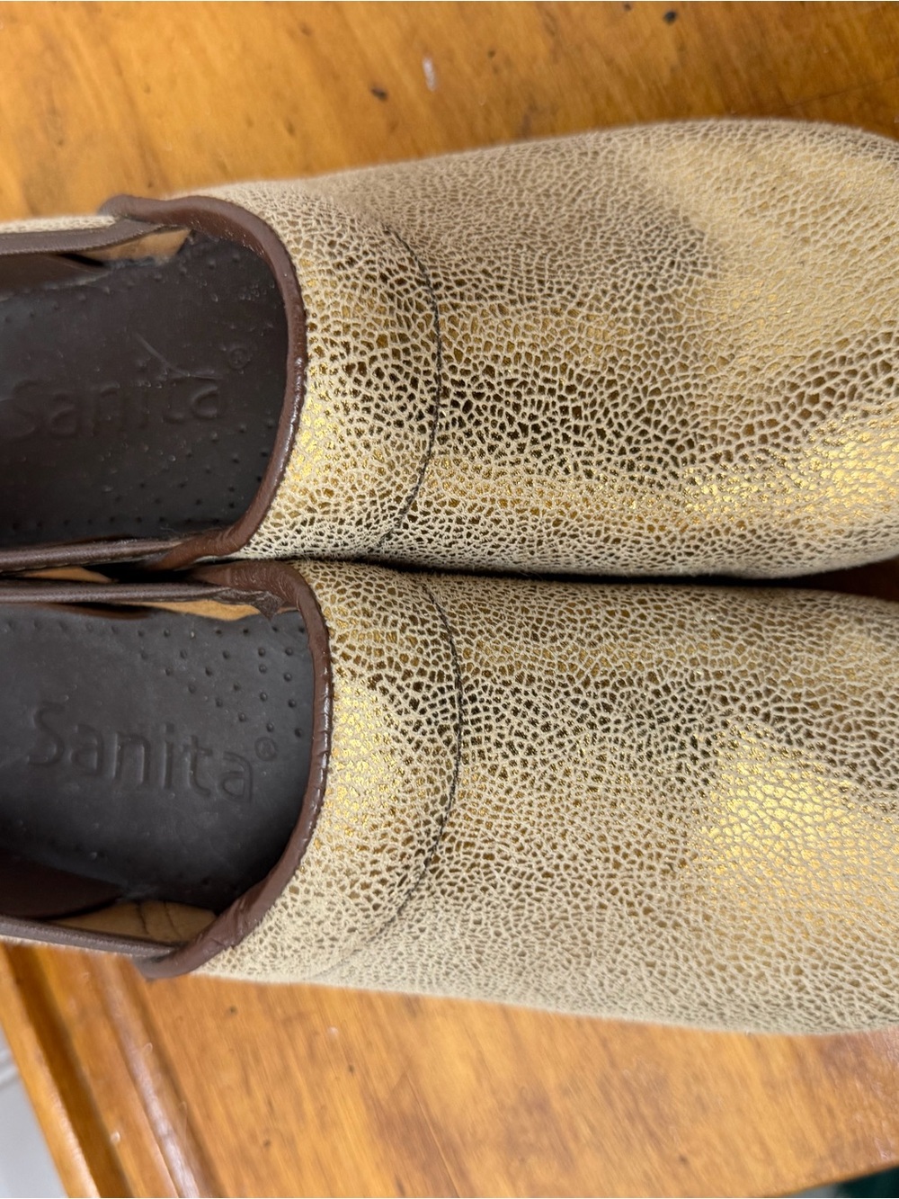 Sanita Metallic Gold Textured Slip-On Clogs